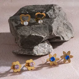 EL REGALO Set Of 3 Stone Studded Contemporary Stud Earrings-3