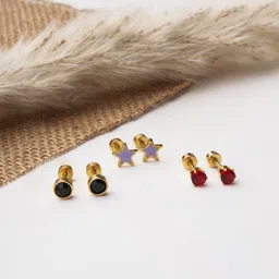 EL REGALO Set of 3 Artificial Stones Stainless Steel Stud Earrings-13