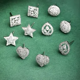 ZENEME Set Of 5 Rhodium-Plated Artificial Stones Studded Floral Shaped Studs-59