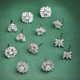 ZENEME Set Of 6 Rhodium-Plated Artificial Stones Studded Floral Shaped Studs-0