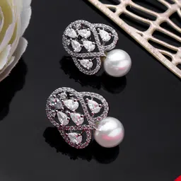 AARSHVI Silver Plated Contemporary AD Studs Earrings-38