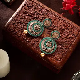 AARSHVI Gold-Plated American Diamond Studded Contemporary Drop Earrings-image-93