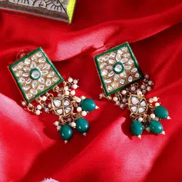 AARSHVI Gold Plated Kundan Studded Meanakri Drop Earrings-44