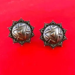 ATIBELLE German Silver Plated Textured Oxidised Studs Earrings-16