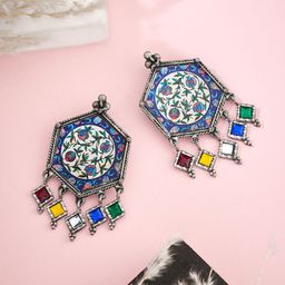 ATIBELLE Silver Plated Contemporary Meenakari Drop Earrings-75