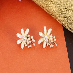 UNIVERSITY TRENDZ Gold Plated Pearl Beaded Floral Stud Earrings-14