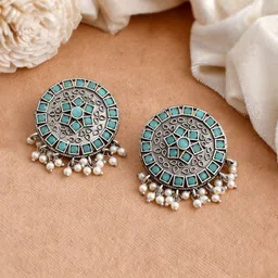 DASTOOR Silver Plated Oxidised Contemporary Studs Earrings-47