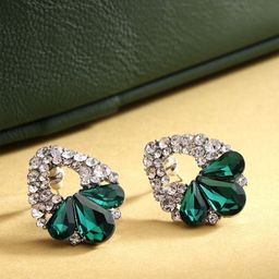 DressBerry Green Silver-Plated Contemporary Stud Earrings-image-14