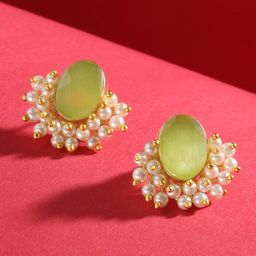 Saraf RS Jewellery Gold Plated Stone & Pearl Beaded Studs Earrings-picture-6