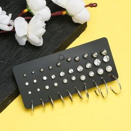 DressBerry Set Of 20 Silver-Plated Contemporary Studs Earrings-9