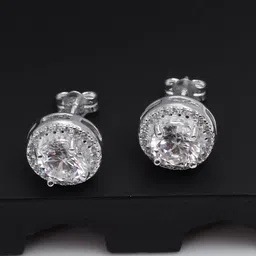 LeCalla Men Silver Plated 925 Sterling Silver Cubic Zirconia Contemporary Studs Earrings-0