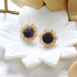 TEEJH Gold-Plated Black & White Circular Studs Earrings-image-33