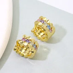MYKI Gold-Plated Stainless Steel Cubic Zirconia-Studded Circular Hoop Earrings-42
