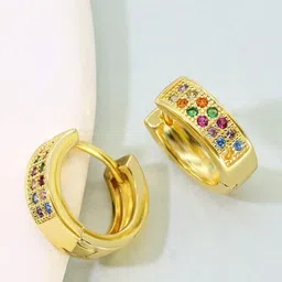 MYKI Gold-Plated Stainless Steel Cubic Zirconia-Studded Circular Hoop Earrings-image-70