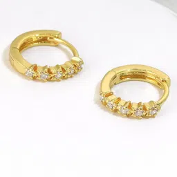 MYKI Stainless Steel Gold-Plated Cubic Zirconia Studded Hoop Earrings-image-19