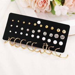 Peora Set of 25 Gold-Plated Contemporary Studs Earrings-37
