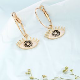 Just Peachy Gold-Plated Black & White Quirky Hoop Earrings-image-44