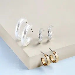 AMI Set Of 3 Gold-Plated Contemporary Half Hoop Earrings-75