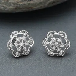 AMI Silver-Plated Cubic Zirconia Studded Contemporary Studs Earrings-97