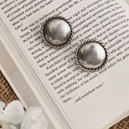 VENI Silver-Toned Circular Oxidised Studs Earrings-picture-28