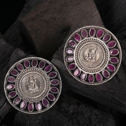 JEWELS GEHNA Silver-Toned and Silver-Plated Oxidised Circular Studs Earrings-image-15