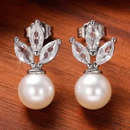 Designs & You Silver-Plated American Diamond Studded Studs Earrings-58