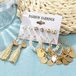 Yellow Chimes Set Of 6 Gold-Toned Circular Hoop & Stud Earrings-56