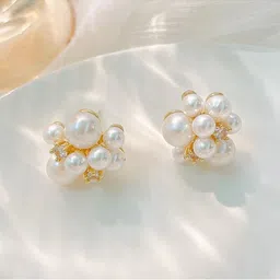 Unwind by Yellow Chimes Gold-Toned Contemporary Pearl Studded Earrings-44