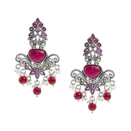 Shining Jewel - By Shivansh Silver-Plated Brass Oxidised Contemporary Drop Earrings-39