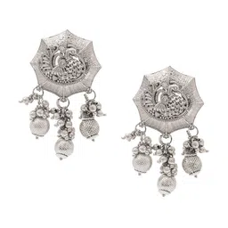 Shining Jewel - By Shivansh Silver Plated Oxidised Peacock Design Drop Earrings-image-92