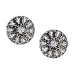 Shining Jewel - By Shivansh Silver-Plated Alloy Artificial Beads Oxidised Studs Earrings-8