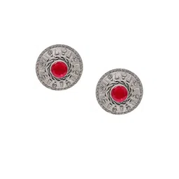 Shining Jewel - By Shivansh Silver Plated Oxidised Cubic Zirconia Studed Studs Earrings-image-13