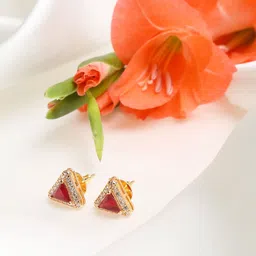 Ruby Raang Maroon Contemporary Studs Earrings-90