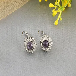 UNIVERSITY TRENDZ Silver-Plated Crystals-Studded Contemporary Drop Earrings-image-92