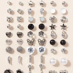 Shining Diva Fashion Set Of 30 Silver-Plated Contemporary Studs Earrings-10