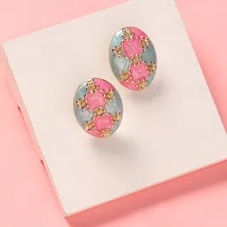 DressBerry Pink & Blue Gold-Plated Floral Studs Earrings-19