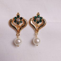 kurdekars divuu Gold-Plated Artificial Stones Studded & Beaded Floral Shaped Drop Earrings-16