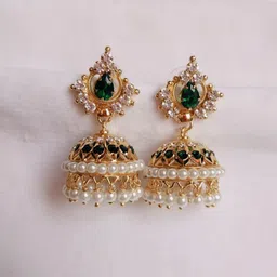 kurdekars divuu Gold-Plated Artificial Stones Studded And Beaded Dome Shaped Jhumkas-26