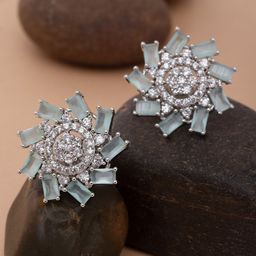 ZENEME Sea Green Floral Studs Earrings-58