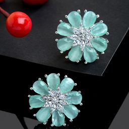 ZENEME Silver-Plated Floral Studs Earrings-16
