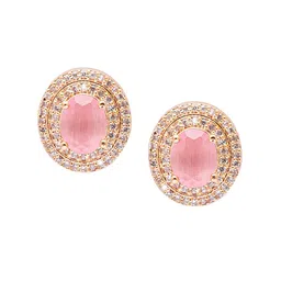 Shining Jewel - By Shivansh Women Rose Gold-Plated Oval Studs Earrings-image-42