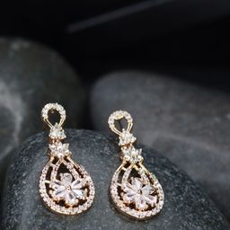 I Jewels Rose Gold & White Teardrop Shaped Studs Earrings-32
