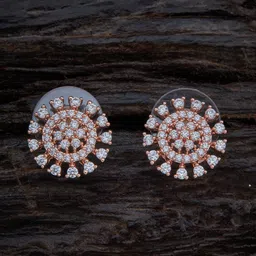 Kushal's Fashion Jewellery Rose-Gold Plated White Cubic Zirconia Classic Studs Earrings-image-71