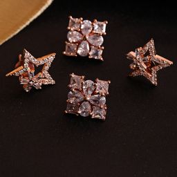 Jazz and Sizzle Set Of 2 Rose Gold Plated Star Shaped Studs Earrings-15