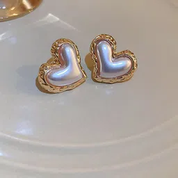 VAGHBHATT Stainless Steel Pearls Studded Heart Shaped Studs Earrings-28