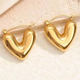 KRYSTALZ Gold-Plated Stainless Steel Heart Shaped Antique Half Hoop Earrings-32