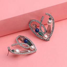 DressBerry Silver Plated Stone-Studded Heart Shaped Studs Earrings-image-17