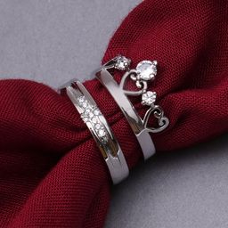 KARATCART Set Of 2 Silver-Plated Elegant Couple Adjustable Rings-image-56
