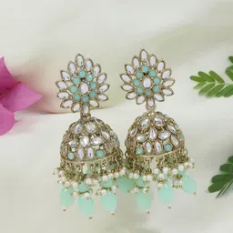 I Jewels Gold-Plated Kundan Studded Dome Shaped Jhumkas-10