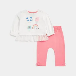 mothercare Infants Girls Graphic Printed Pure Cotton Top with Leggings-image-15